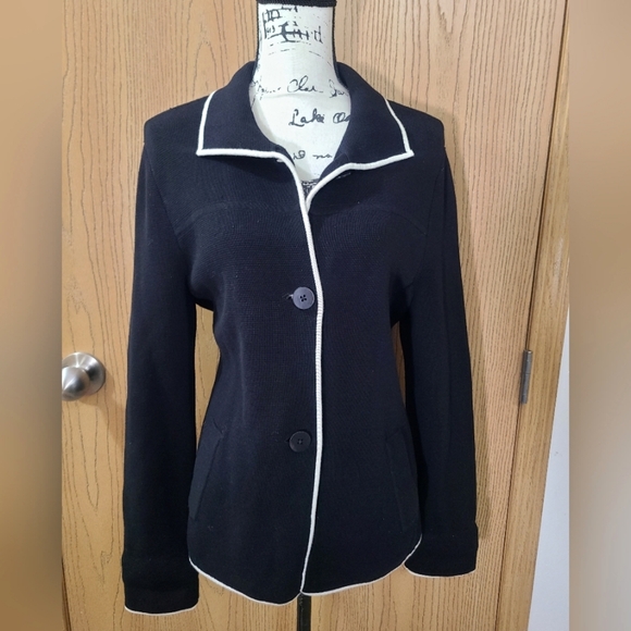 Talbots Sweaters - Talbots Preppy Contrast Trim Knit Button Up Blazer Cardigan Jacket